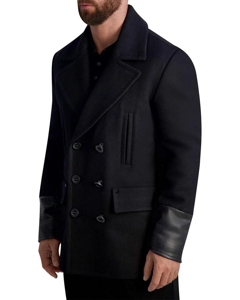 商品Karl Lagerfeld Paris|Faux Leather Trimmed Regular Fit Double Breasted Peacoat,价格¥2645,第1张图片