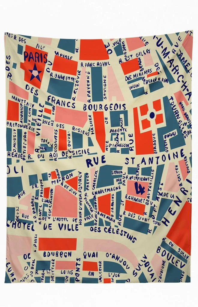 商品DENY Designs|Paris Map Blue Tapestry,价格¥406,第2张图片详细描述
