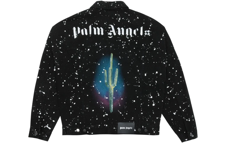 商品[国内直发] Palm Angels|泼墨闪粉刺绣牛仔夹克外套 男款 黑色,价格¥2756,第1张图片