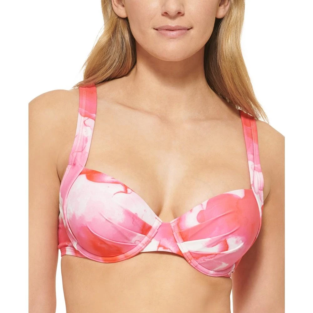 商品Calvin Klein|Women's Printed Pleated Underwire Convertible Bikini Bra Top,价格¥232,第1张图片