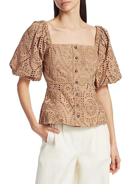 商品Ganni|Broderie Anglaise Puff-Sleeve Top,价格¥596,第3张图片详细描述