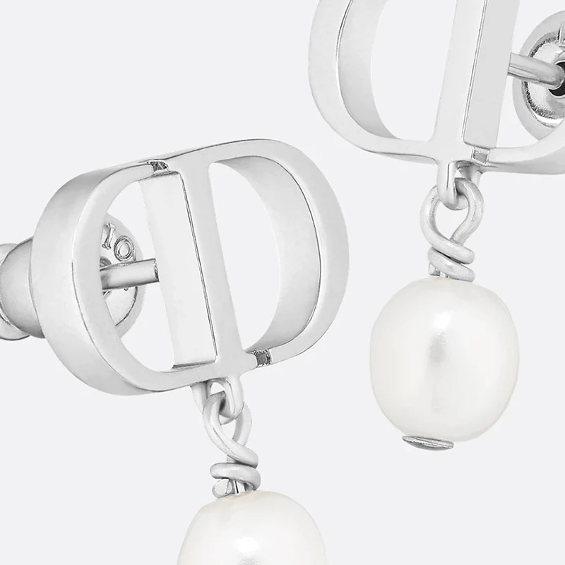 Dior/迪奥 25年新款 女士银色金属白色树脂珍珠签名耳环 商品