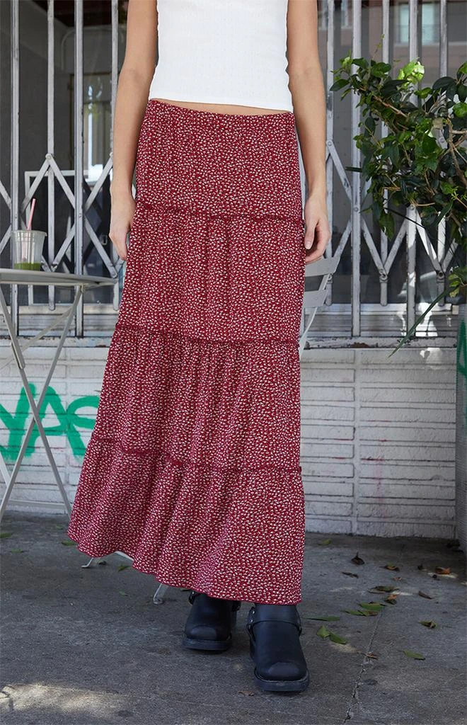 商品John Galt|Red Floral Izzy Tiered Maxi Skirt,价格¥311,第2张图片详细描述
