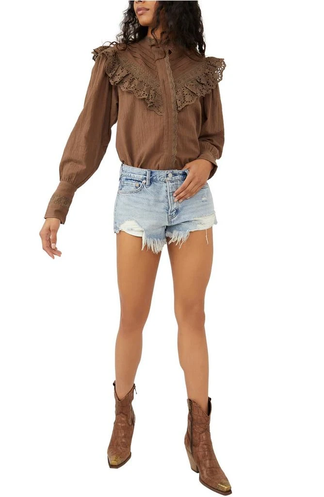 商品Free People|Hit the Road Ruffle Yoke Cotton Blouse,价格¥492,第4张图片详细描述