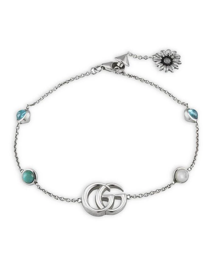 商品Gucci|Sterling Silver Marmont Multi-Gemstone Double G Logo Chain Link Bracelet,价格¥3341,第1张图片