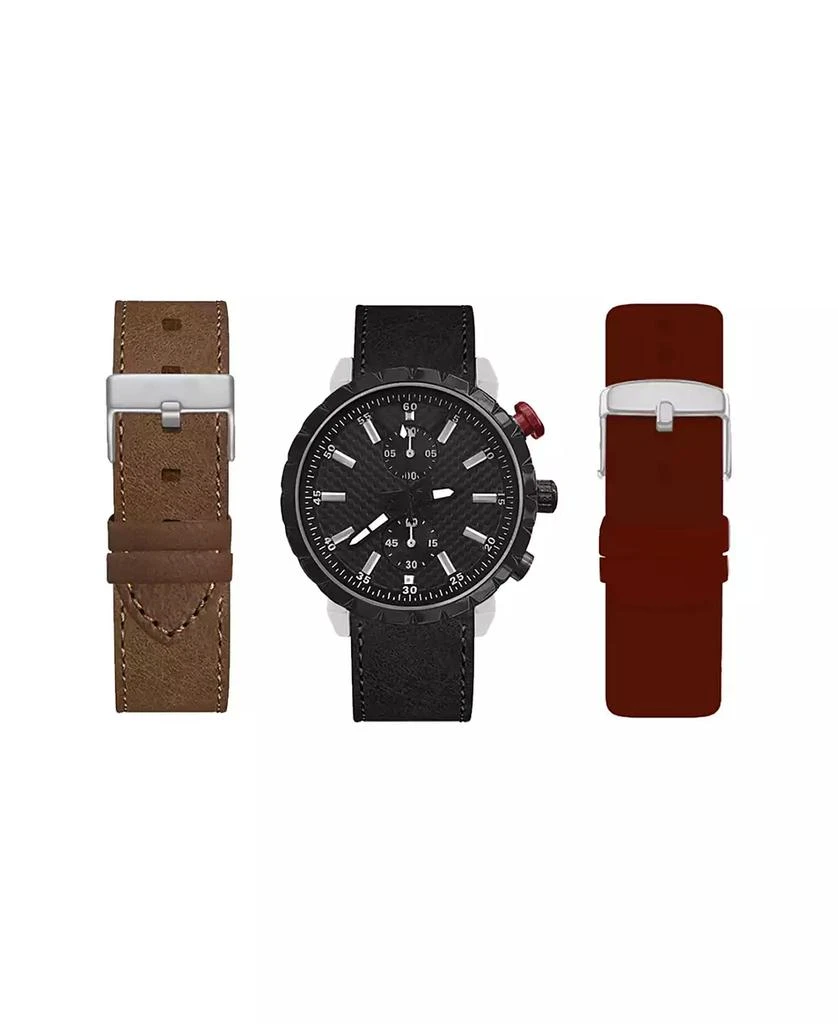 商品American Exchange|Men's Analog Black Strap Watch 45mm with Burgundy, Brown and Black Interchangeable Straps Set,价格¥303,第1张图片