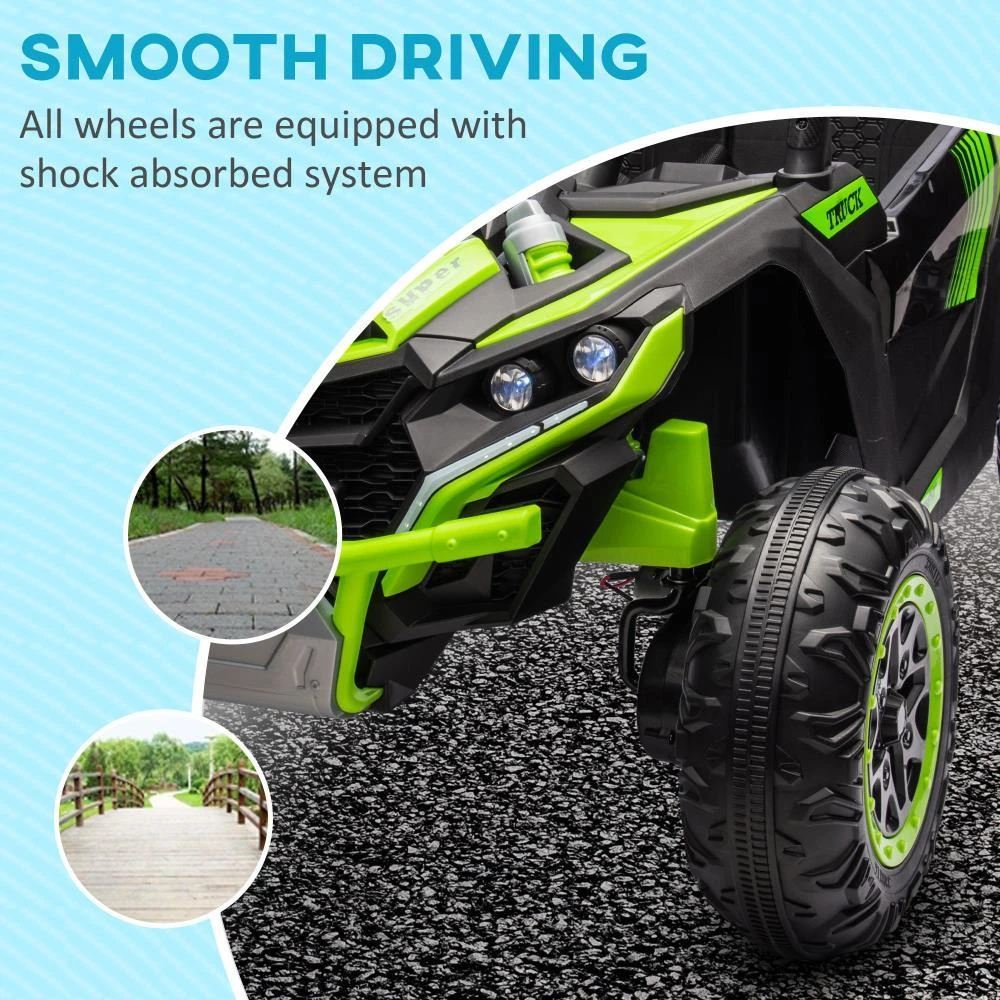 Qaba 24V 7AH Ride on UTV, 2 Seater 4MPH Kids Electric Car Ride on Battery Powered Toy with 4 Shock Absorbers, Music Horn and LED Lights, for Toddlers 3-8 Years, Green 商品