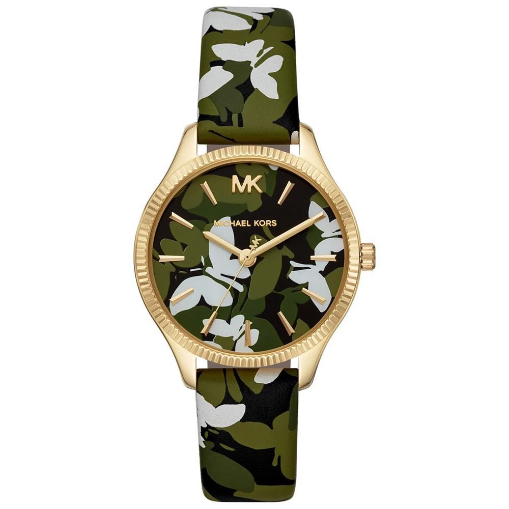 商品Michael Kors|Women's Lexington Green Camo Butterfly Leather Strap Watch 36mm,价格¥990,第1张图片