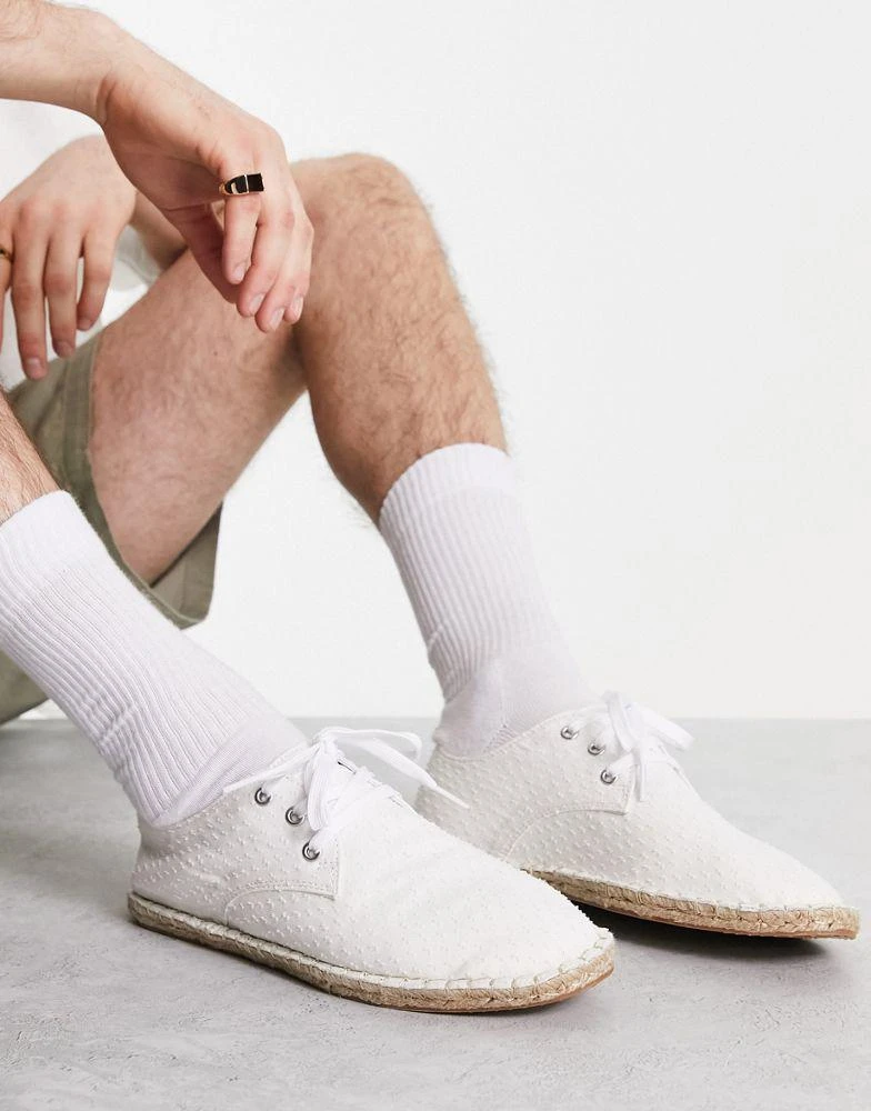 商品ASOS|ASOS DESIGN lace up espadrilles in white textured canvas,价格¥89,第2张图片详细描述