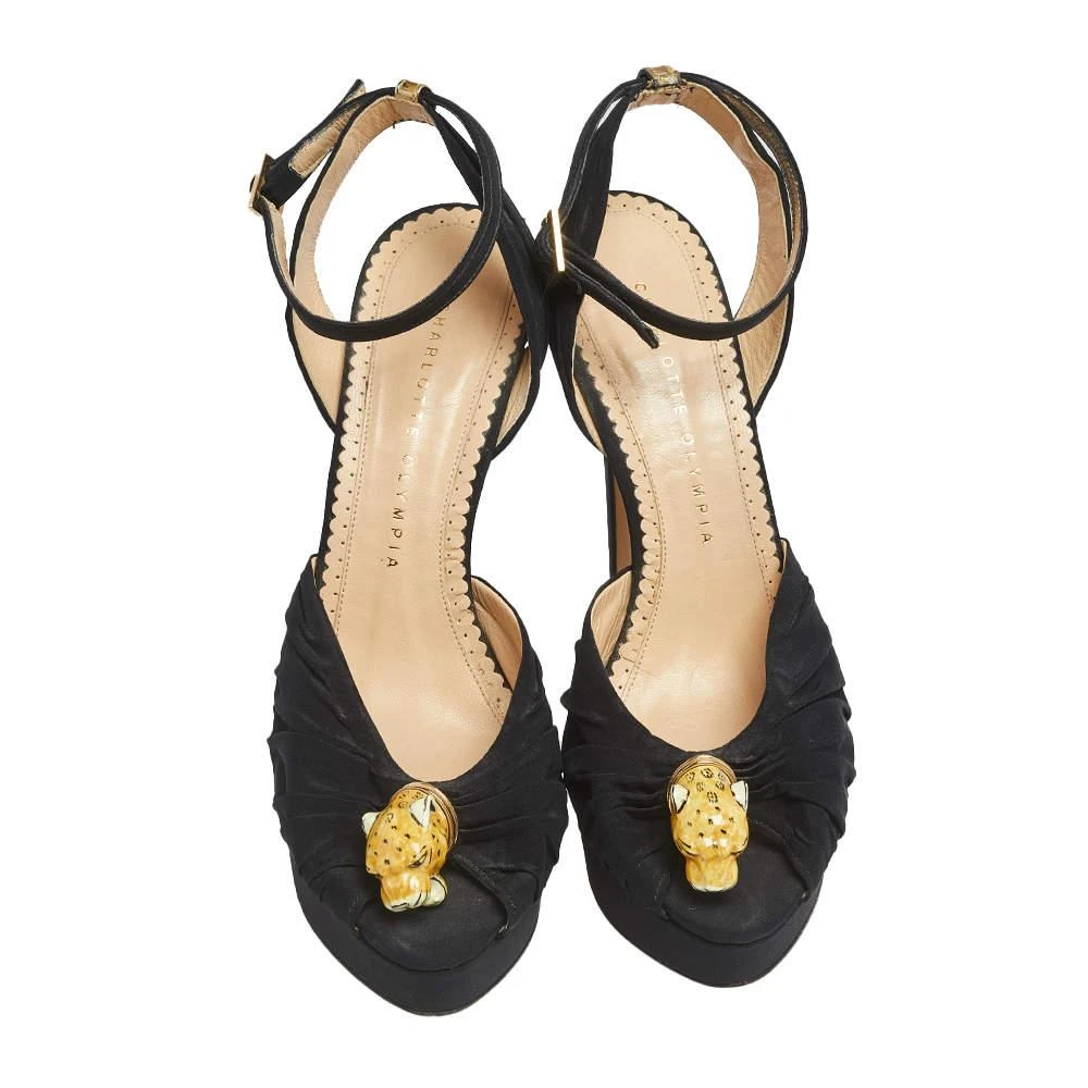 商品[二手商品] Charlotte Olympia|Charlotte Olympia Black Satin Bruce Enamel Leopard Platform Sandals Size 38.5,价格¥1470,第3张图片详细描述