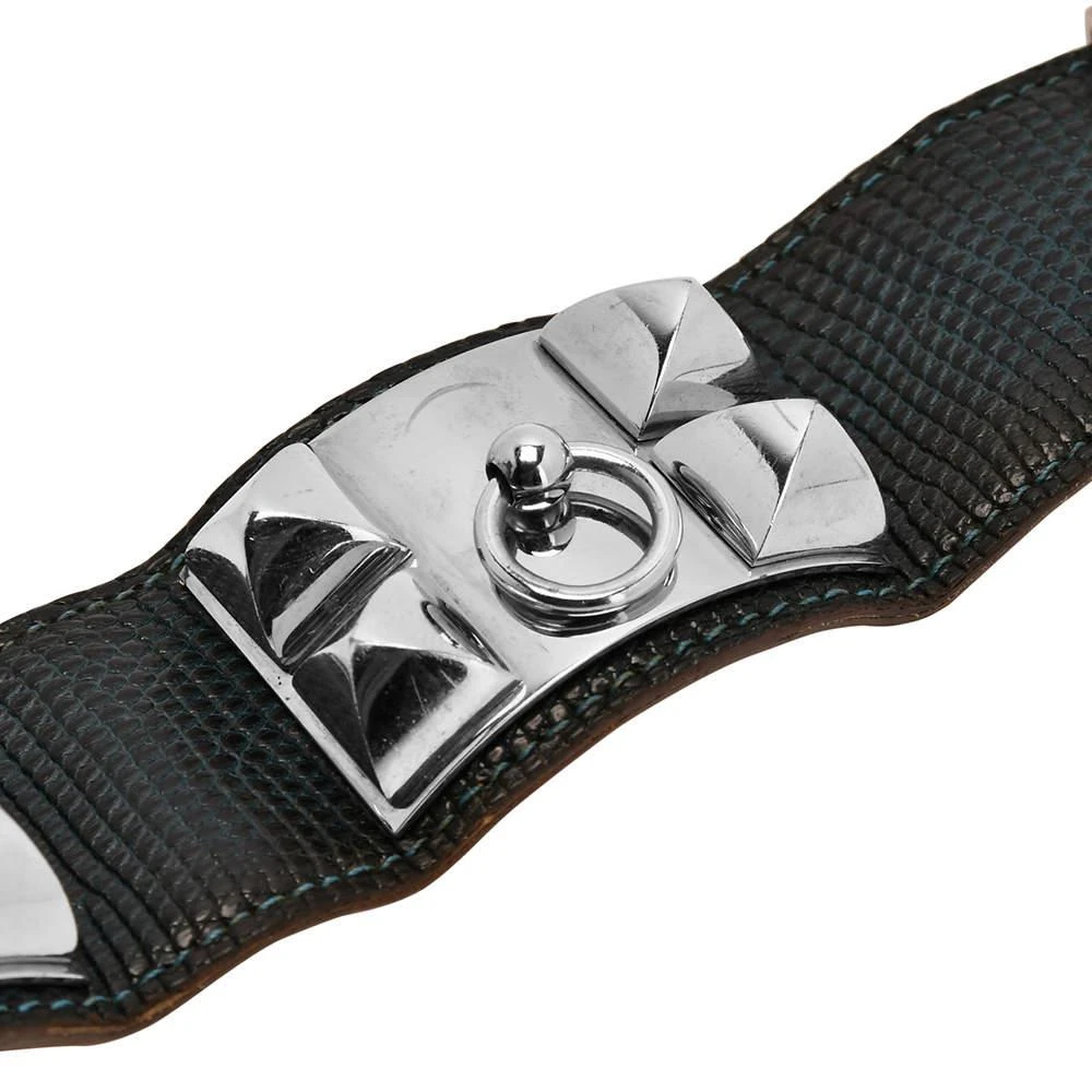 Hermes Blue Leather Lizard Collier de Chien Wide Bracelet 商品