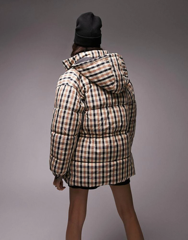 商品Topshop|Topshop cinched waist detail puffer jacket with hood in gingham,价格¥528,第2张图片详细描述