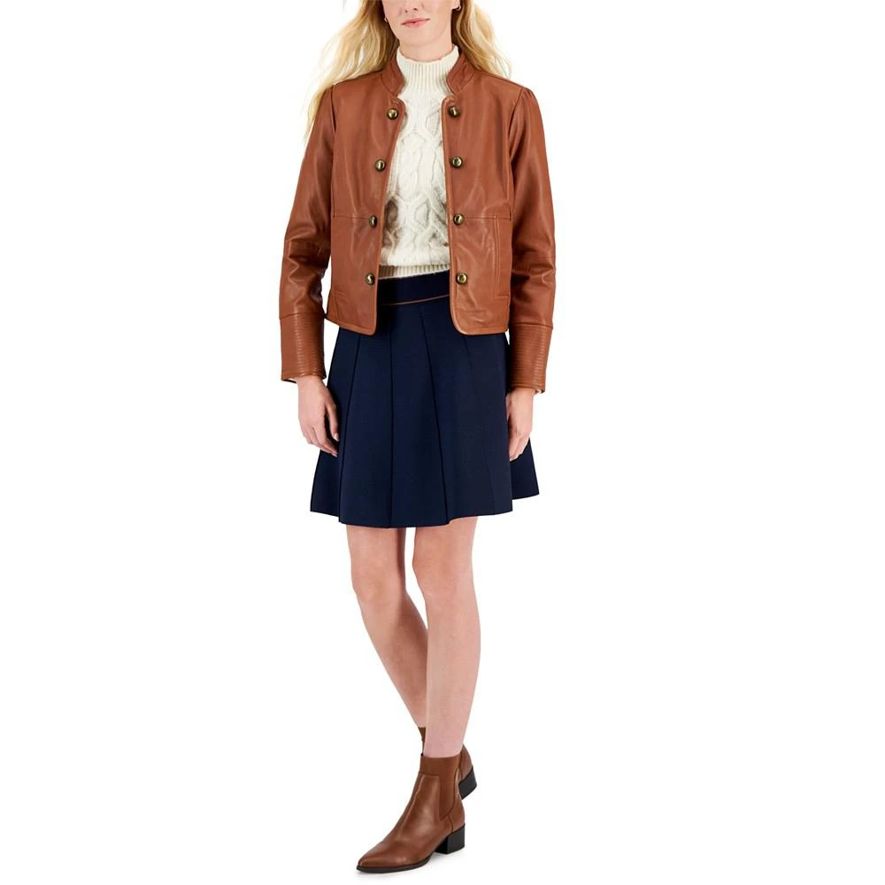 商品Tommy Hilfiger|Women's Band-Collar Decorative-Button Leather Jacket,价格¥2222,第4张图片详细描述