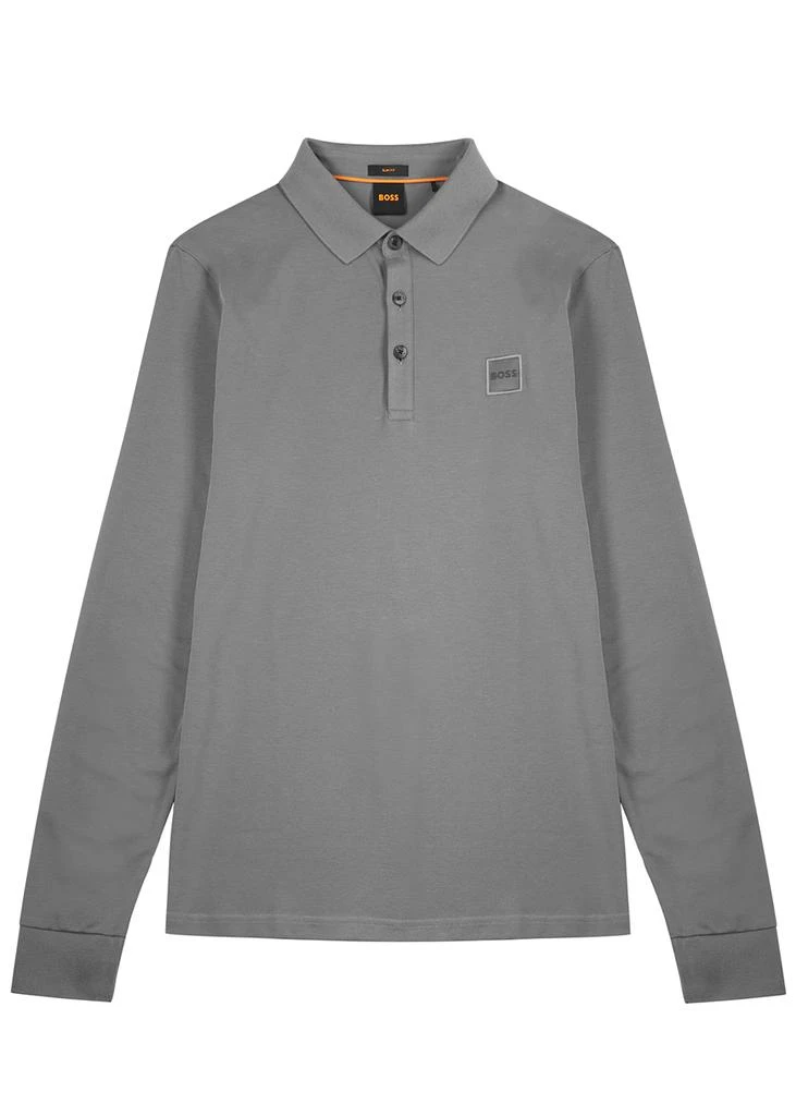 商品Hugo Boss|Passerby grey piqué stretch-cotton polo shirt,价格¥555,第1张图片