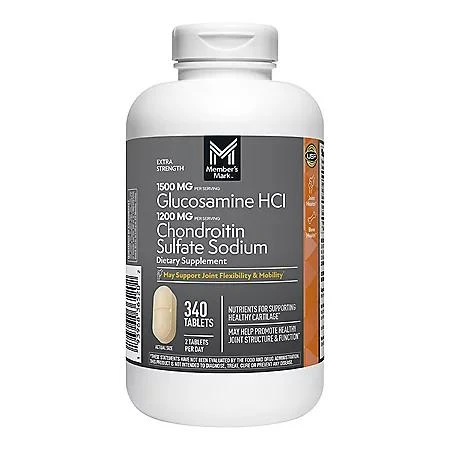 商品Member's Mark|Member's Mark Extra Strength Glucosamine HCl and Chondroitin Sulfate Sodium Tablets, 340 ct.,价格¥222,第1张图片