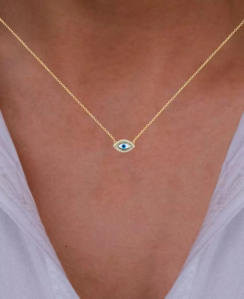 商品Macy's|Cubic Zirconia & Enamel Evil Eye 16"  Pendant Necklace in 14k Gold-Plated Sterling Silver,价格¥172,第2张图片详细描述