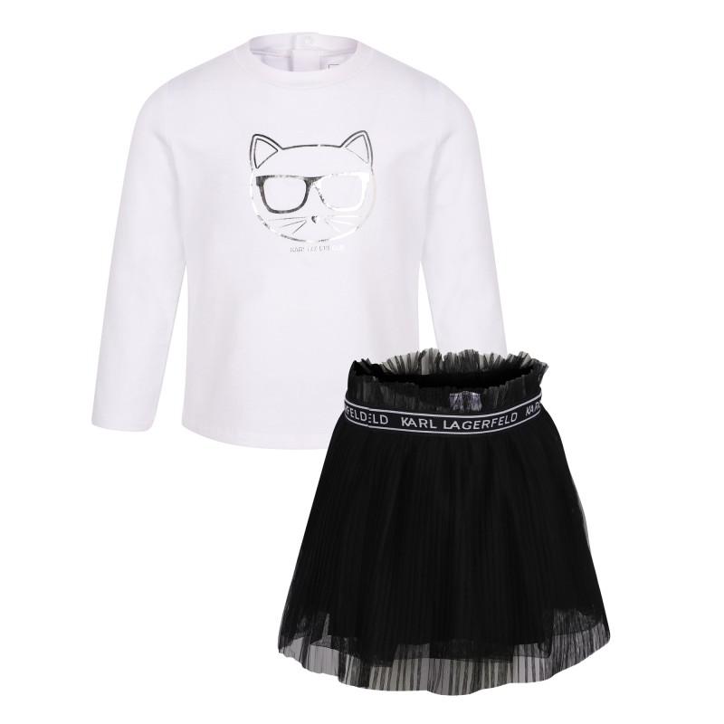 Metallic choupette logo top and tulle skirt set in black and white商品第1张图片规格展示