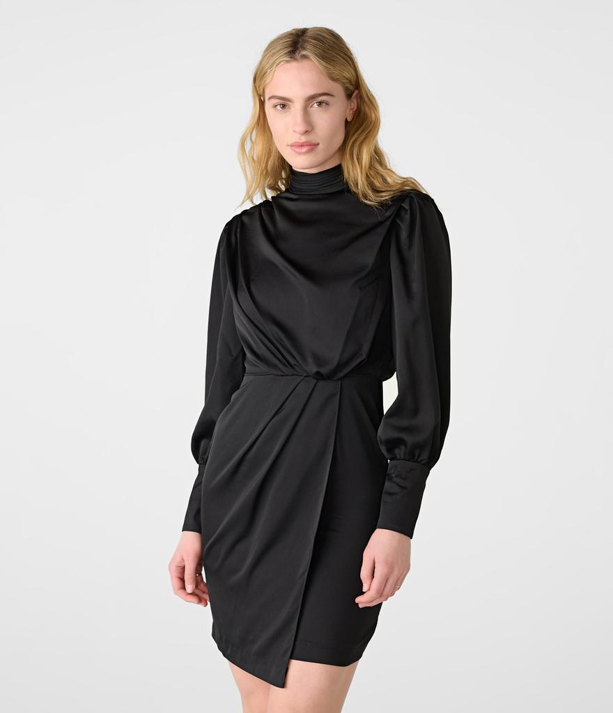 DRAPED MOCK NECK SATIN DRESS商品第1张图片规格展示