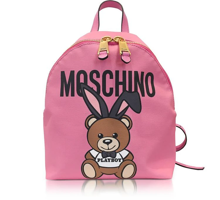 商品Moschino|Moschino 摩斯基诺 Teddy Playboy Pink Print Nylon Backpack w/Logo,价格¥2980,第1张图片