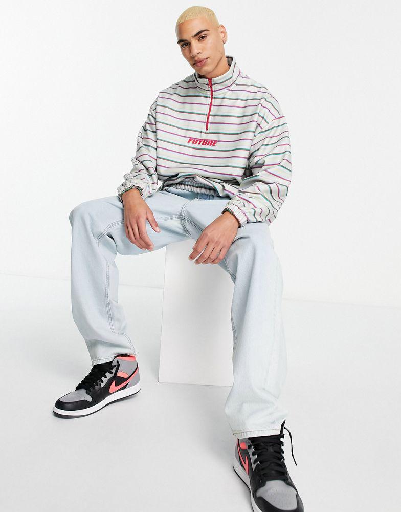 ASOS DESIGN oversized half zip fleece festival sweatshirt in stripe with chest print商品第4张图片规格展示