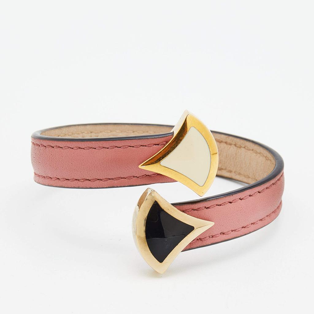 Bvlgari Divas' Dream Enamel Pink Leather Open Cuff Bracelet商品第1张图片规格展示