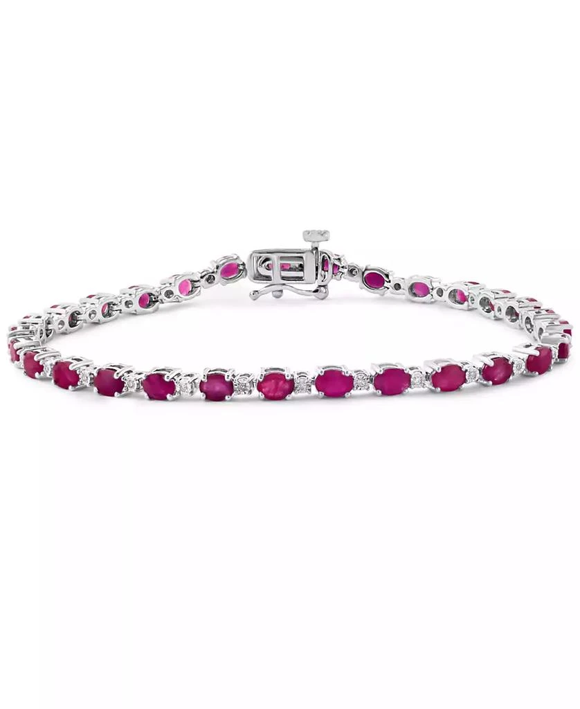 商品Effy|EFFY® Ruby (6-1/3  ct. t.w.) & Diamond (1/20 ct. t.w.) Link Bracelet in Sterling Silver,价格¥2776,第1张图片