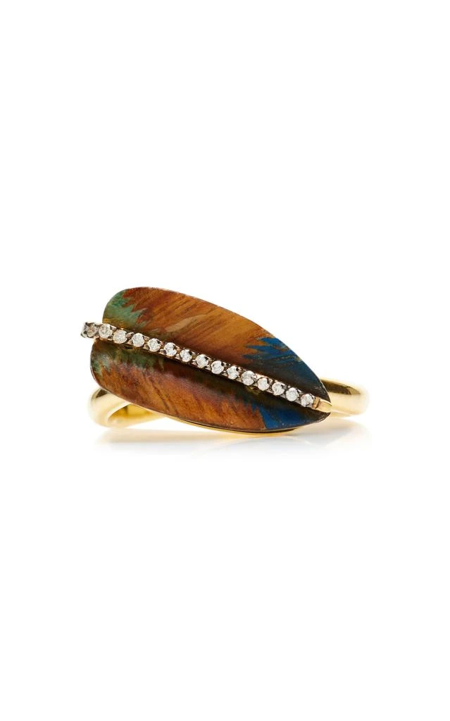 商品Silvia Furmanovich|Silvia Furmanovich - Marquetry Wood 18K Yellow Gold Diamond Feather Ring   - Brown - US 7.5 - Moda Operandi - Gifts For Her,价格¥16663,第1张图片