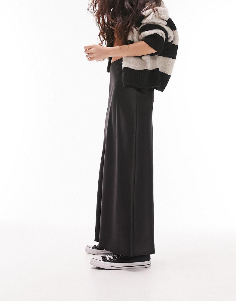 Topshop satin bias midi skirt in black商品第4张图片规格展示