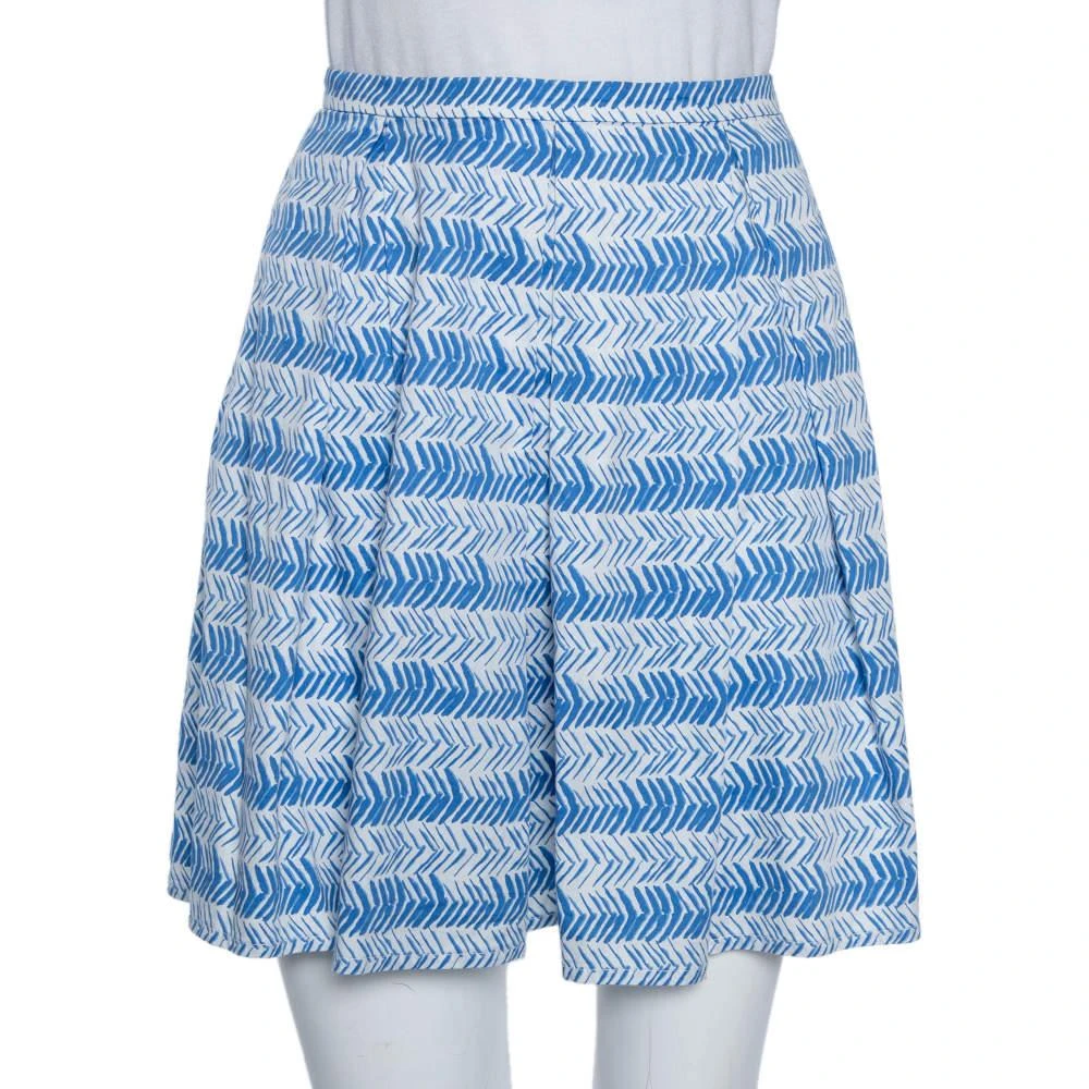 商品[二手商品] Weekend Max Mara|Weekend Max Mara White/Blue Printed Cotton Pleated Mini Skirt XS,价格¥1005,第1张图片