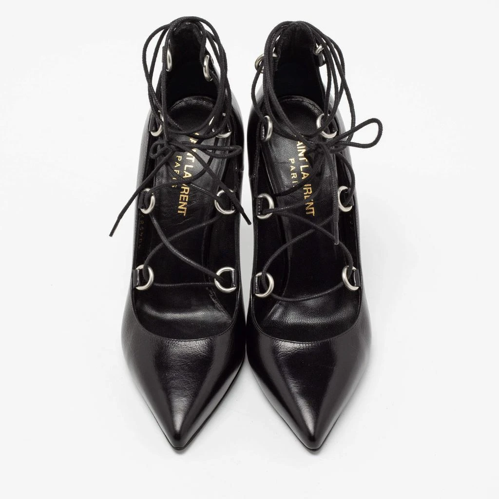 商品[二手商品] Yves Saint Laurent|Saint Laurent Black Leather Thorn Lace Up Pointed Toe Pumps Size 36,价格¥1637,第3张图片详细描述