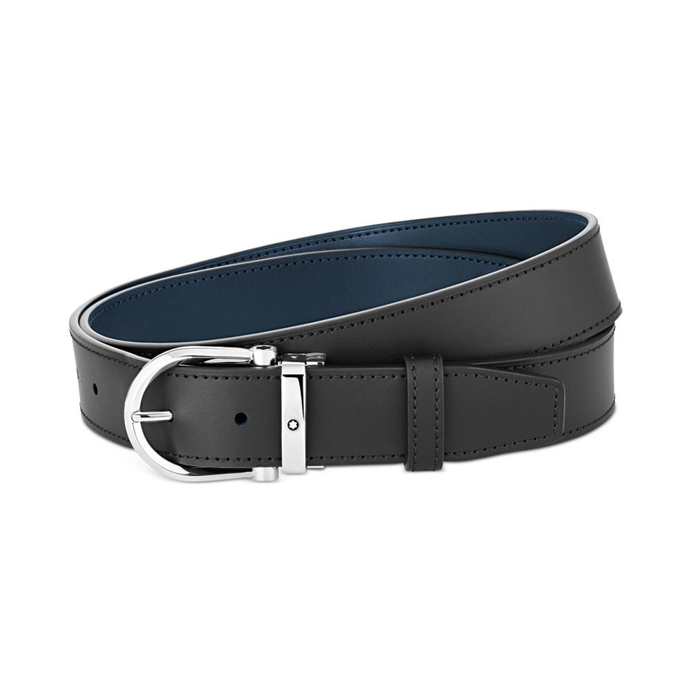 Men's Horseshoe Shiny Stainless Steel Reversible Leather Belt商品第1张图片规格展示