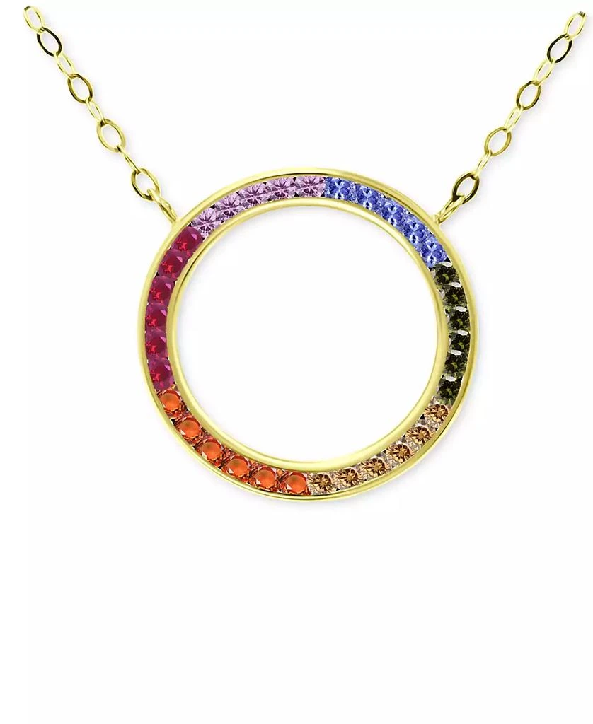 商品Giani Bernini|Rainbow Cubic Zirconia Open Circle Pendant Necklace in 18k Gold-Plated Sterling Silver, 16" + 2" extender, Created for Macy's,价格¥535,第1张图片