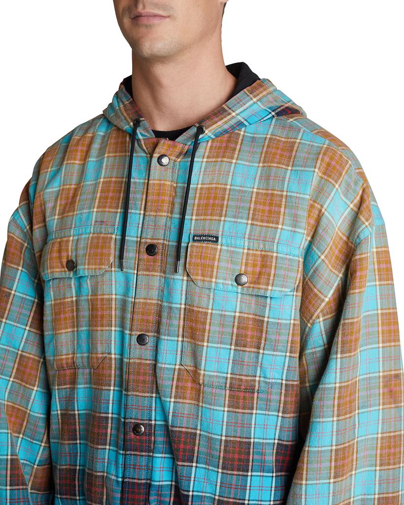 Men's Bleached Plaid Flannel Hooded Shirt Jacket商品第5张图片规格展示