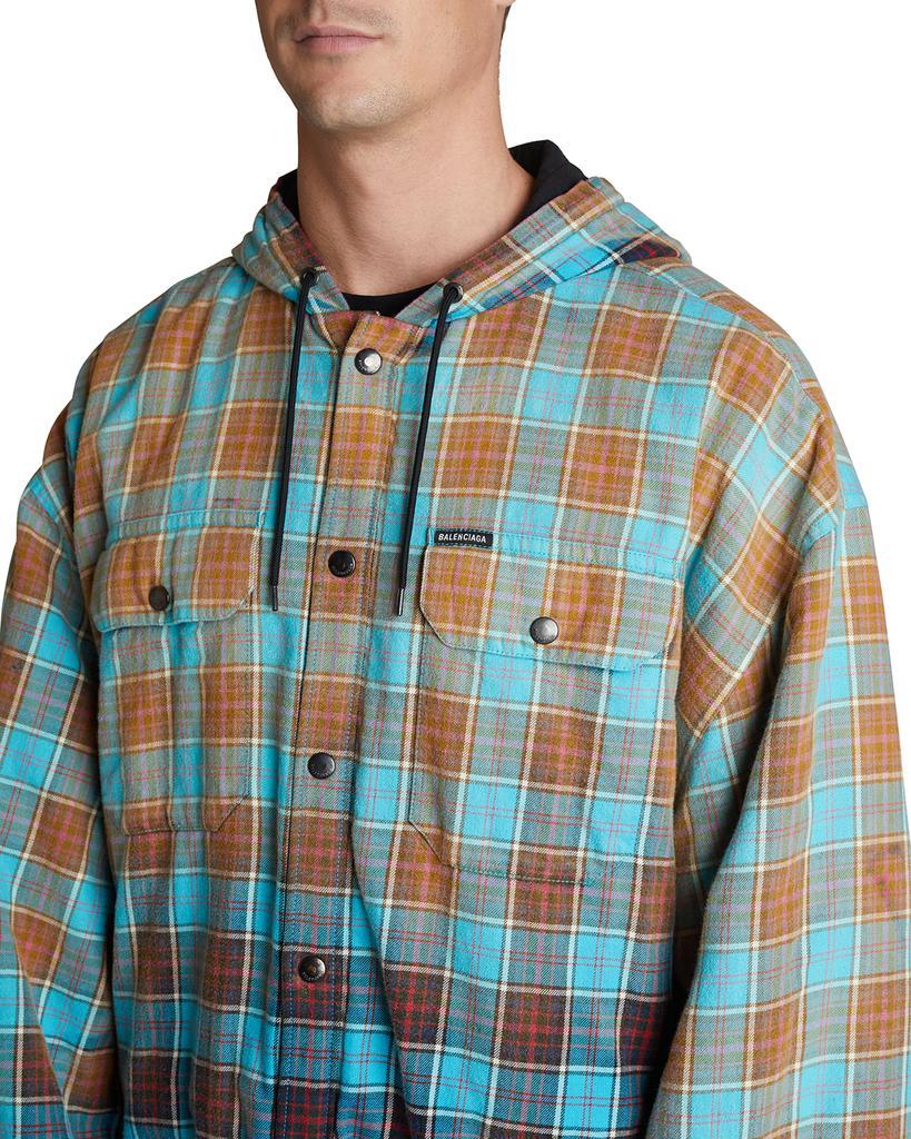 商品Balenciaga|Men's Bleached Plaid Flannel Hooded Shirt Jacket,价格¥4562,第7张图片详细描述
