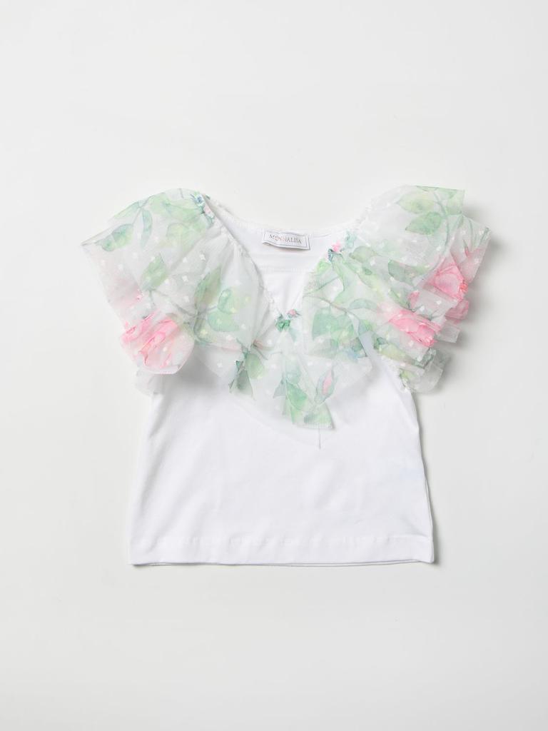 Monnalisa cotton T-shirt with patterned tulle flounces商品第1张图片规格展示