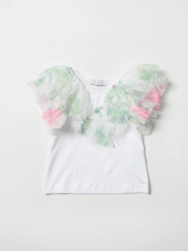 商品MONNALISA|Monnalisa cotton T-shirt with patterned tulle flounces,价格¥486,第1张图片