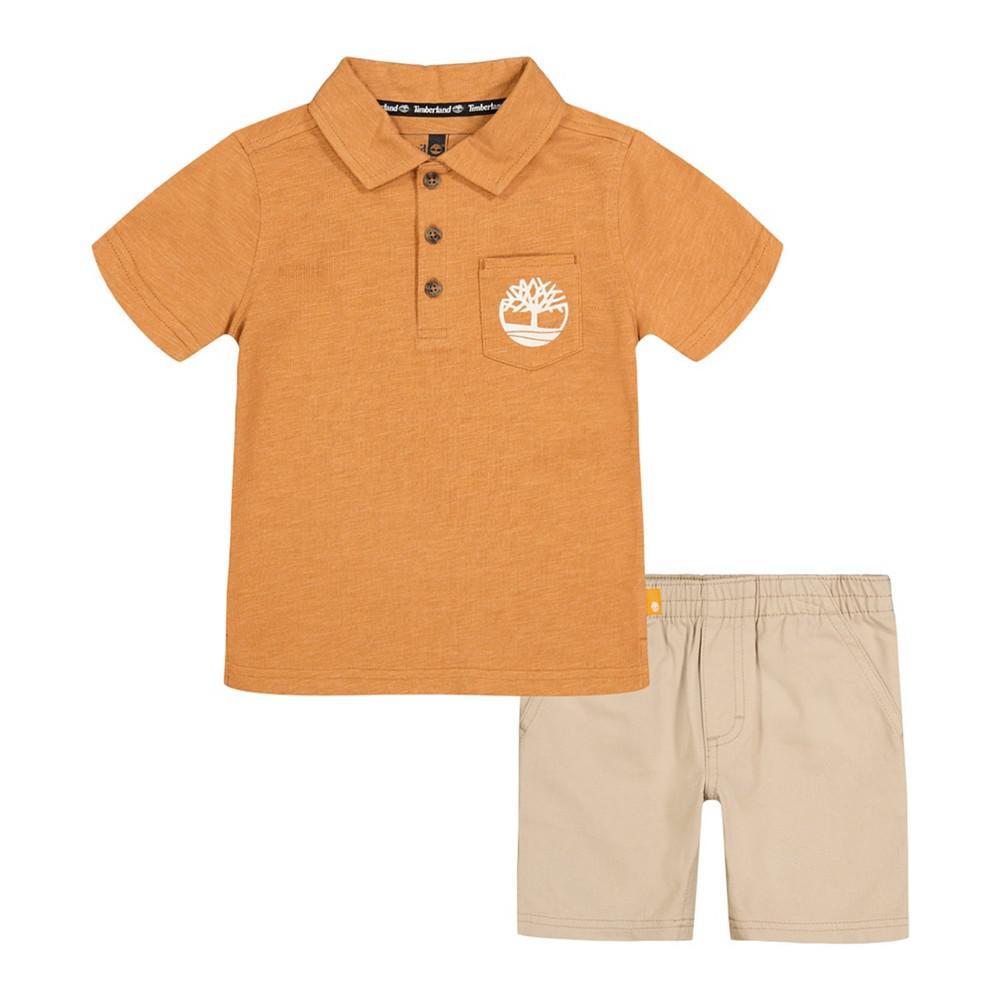 商品Timberland|Little Boys Signature Polo Shirt and Twill Shorts, 2 Piece Set,价格¥269,第1张图片