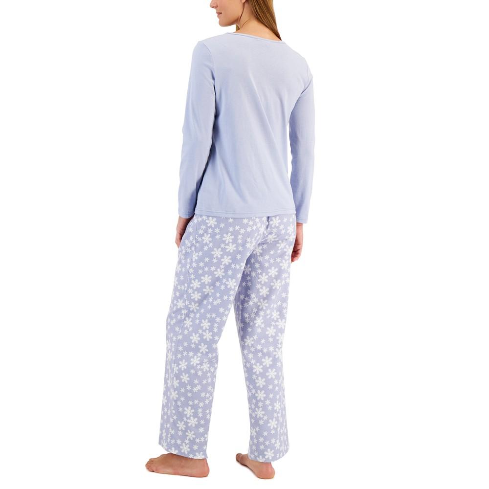 V-Neck T-Shirt & Flannel Pants Pajama Set, Created for Macy's商品第2张图片规格展示