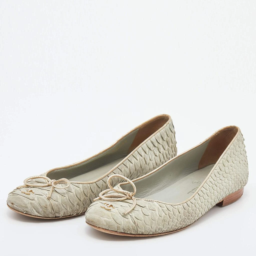 商品[二手商品] Chanel|Chanel Pale Green Python Leather CC Bow Cap Toe Ballet Flats Size 37,价格¥3163,第2张图片详细描述