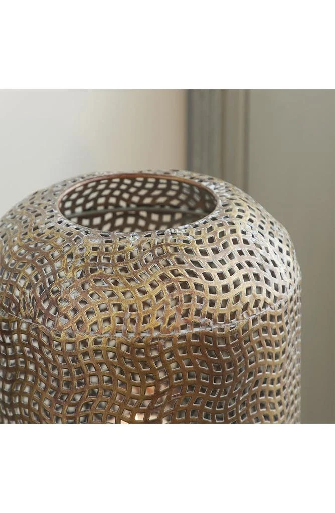 商品WILLOW ROW|Modern Round Goldtone Metal Floor Lantern with Pierced Pattern,价格¥727,第2张图片详细描述