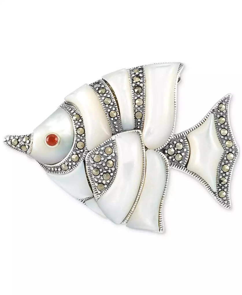商品Macy's|Mother of Pearl & Marcasite (1/2 ct. t.w.) Fish Pin in Sterling Silver,价格¥3348,第1张图片