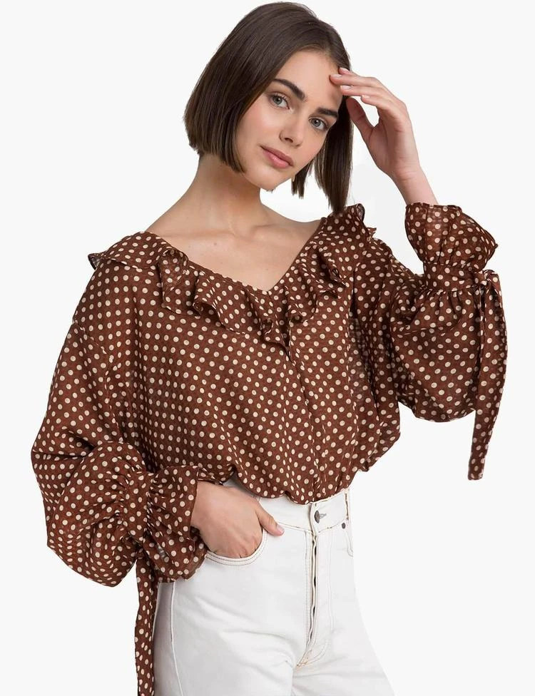 商品Pixie Market|Ruffle Tie Polka Dot Blouse,价格¥858,第1张图片