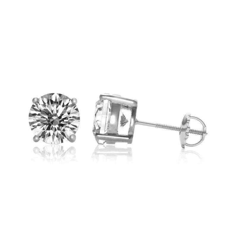 商品Genevive|Sterling Silver White Gold Plated with Clear Cubic Zirconia Solitaire Screw Back Stud Earrings,价格¥227,第1张图片