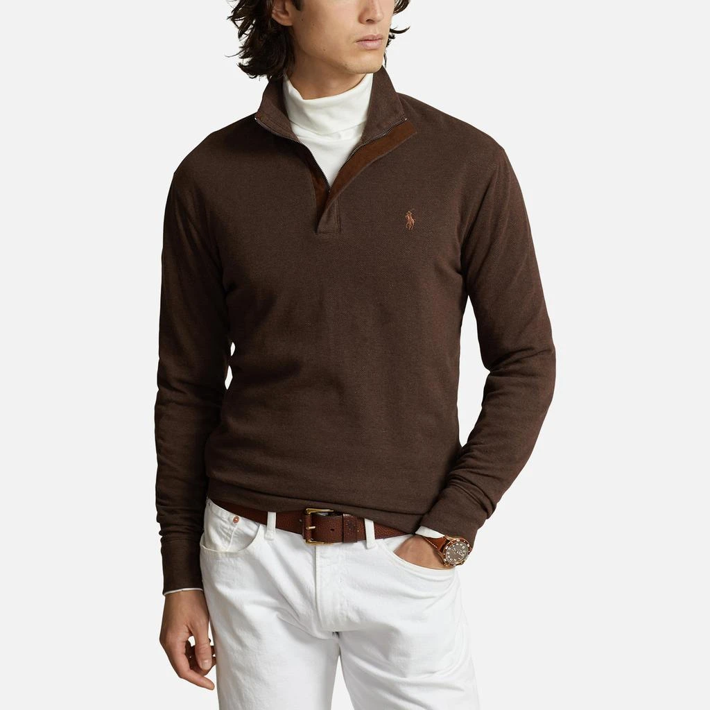 商品Ralph Lauren|Polo Ralph Lauren Men's Half Zip Double Knit Sweatshirt - Nutmeg Brown/Heather Harringbone,价格¥1506,第1张图片