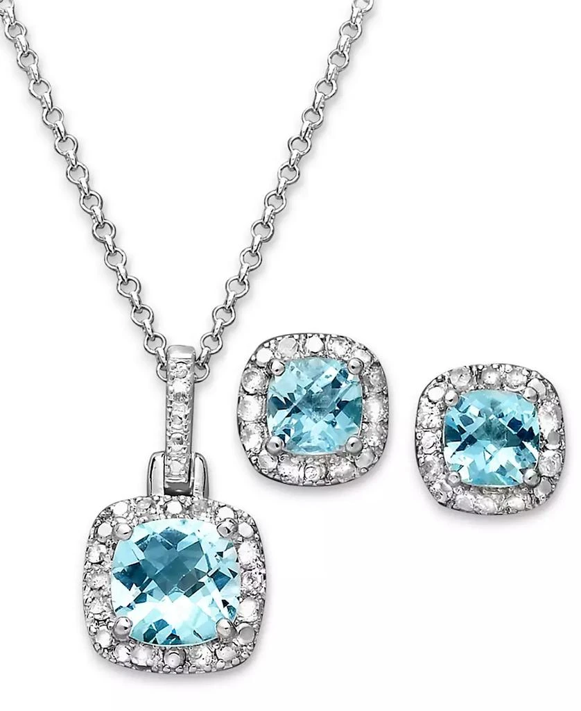 商品Macy's|Blue Topaz (3-1/10 ct. t.w.) & Diamond Accent Sterling Silver 18" Pendant Necklace and Stud Earrings Set,价格¥185,第1张图片