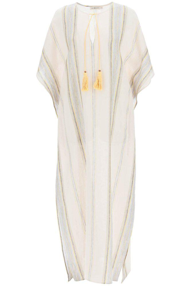 Tory Burch Striped V-Neck Maxi Dress商品第1张图片规格展示