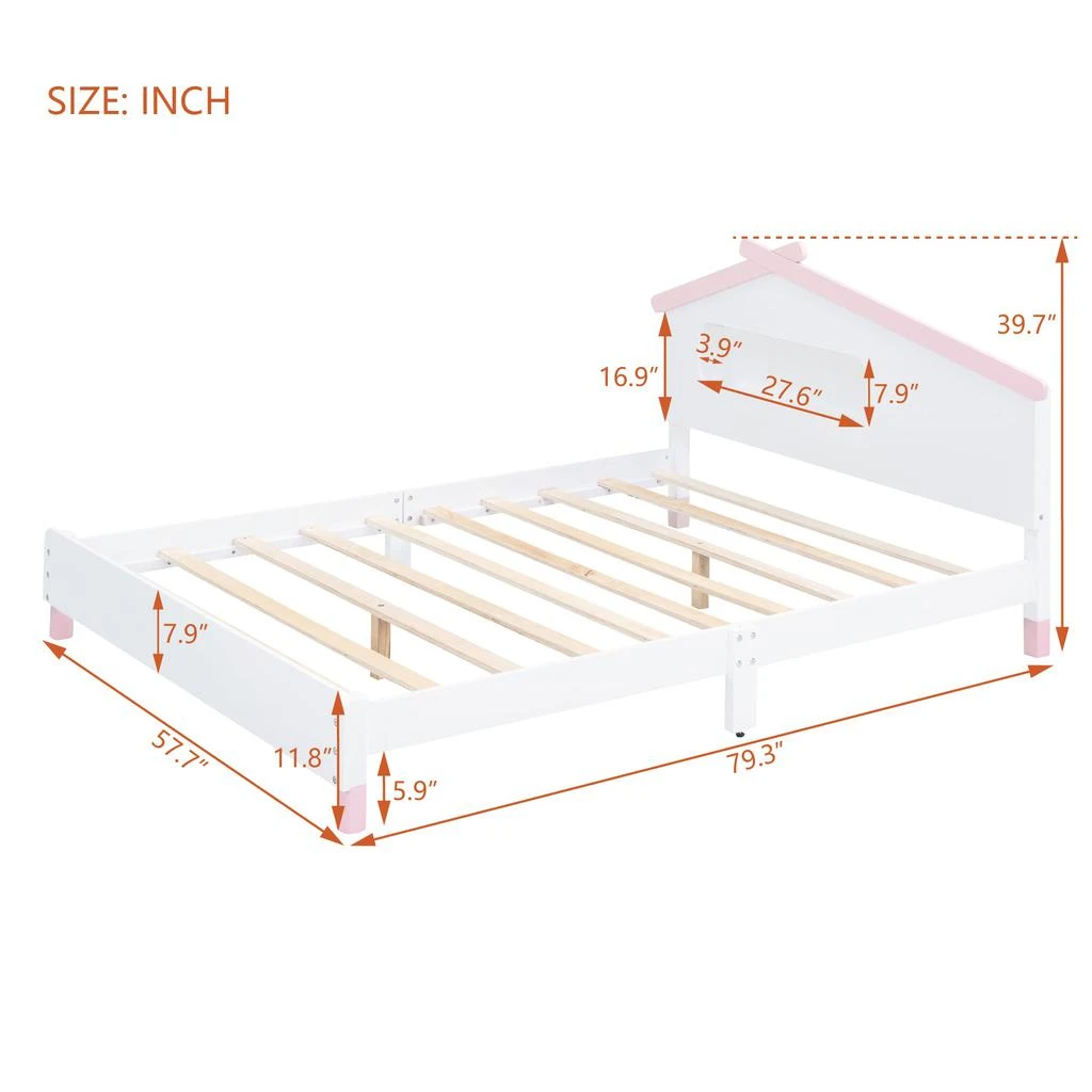 商品Streamdale Furniture|Streamdale Platform Bed with House-shaped Headboard & Night Lights,价格¥2670,第3张图片详细描述