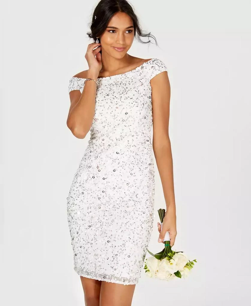 商品Adrianna Papell|Women's Off-The-Shoulder Beaded Sheath Dress,价格¥1476,第3张图片详细描述