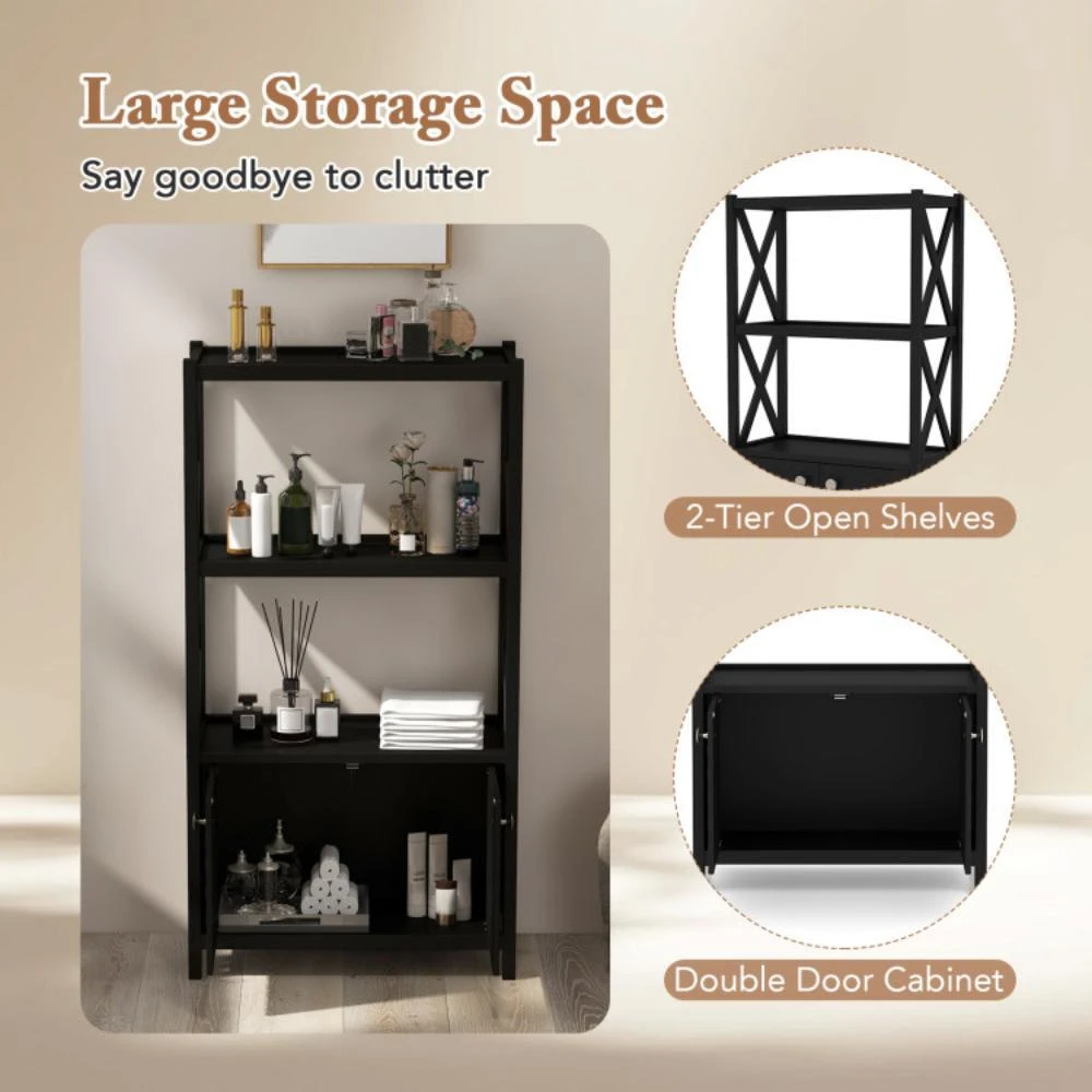 商品Hivvago|Bathroom Storage Cabinet with Open Shelves and Double Doors-Black,价格¥761,第3张图片详细描述