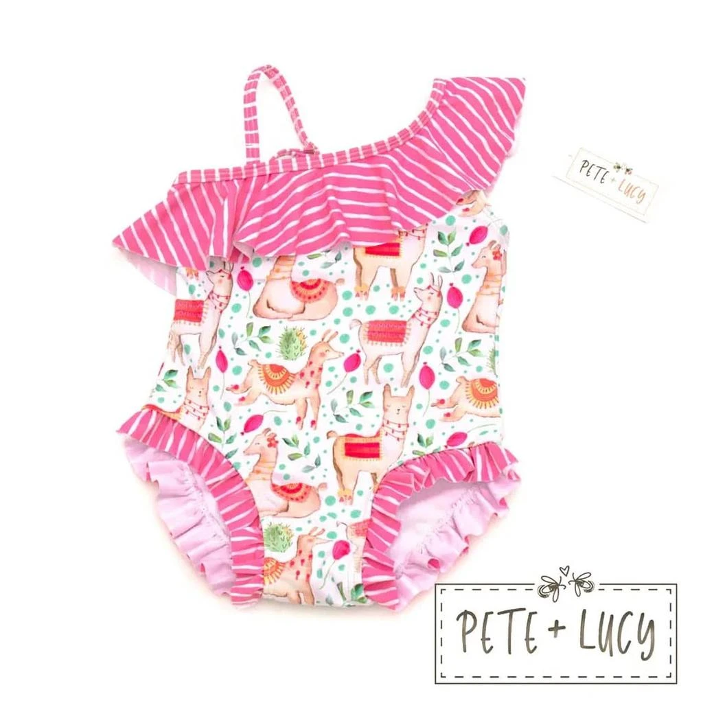 商品Pete + Lucy|Girls Sweet Llamas One Piece Swimsuit In White/pink,价格¥255,第1张图片